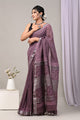 Hand Block Printed Linen Saree With Unstitched Blouse CMSRE08PR0177
