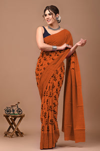 Printed Pure Cotton Mulmul Saree With Blouse