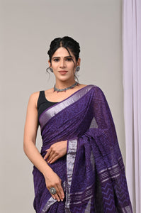 Hand Block Printed Linen Saree With Unstitched Blouse CMSRE08PR0179