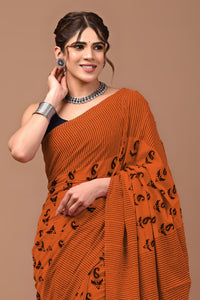 Printed Pure Cotton Mulmul Saree With Blouse