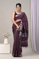Hand Block Printed Linen Saree With Unstitched Blouse CMSRE08PR0180