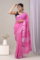 Hand Block Printed Linen Saree With Unstitched Blouse CMSRE08PR0182