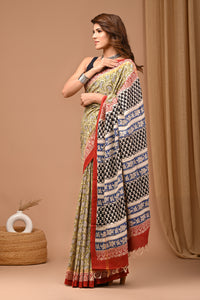 Traditional Hand Block Printed Assam Silk Saree