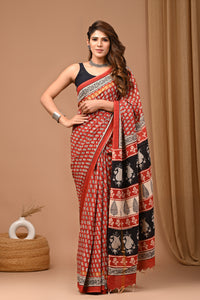 Traditional Hand Block Printed Assam Silk Saree