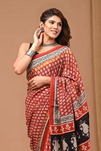 Traditional Hand Block Printed Assam Silk Saree