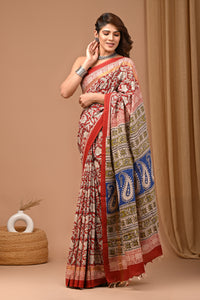 Traditional Hand Block Printed Assam Silk Saree