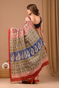 Traditional Hand Block Printed Assam Silk Saree