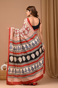 Traditional Hand Block Printed Assam Silk Saree