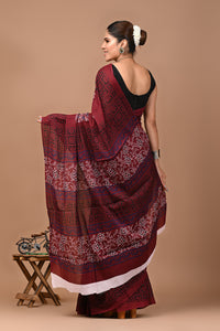 Printed Pure Cotton Mulmul Saree With Blouse