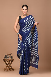 Printed Pure Cotton Mulmul Saree With Blouse