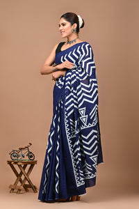 Printed Pure Cotton Mulmul Saree With Blouse