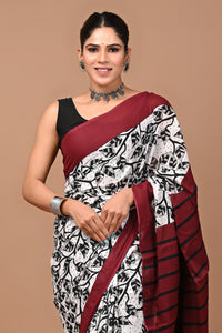 Printed Pure Cotton Mulmul Saree With Blouse