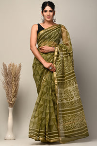 Exclusive Hand Block  Printed Kota Doria Saree