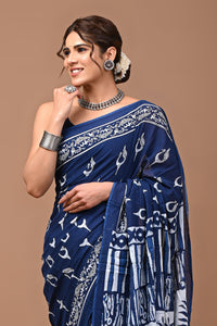 Printed Pure Cotton Mulmul Saree With Blouse