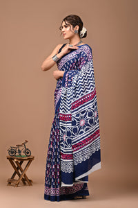 Printed Pure Cotton Mulmul Saree With Blouse