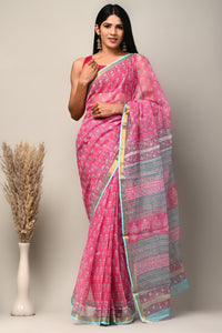 Exclusive Butti Block  Printed Kota Doria Saree CMSRE06SV0103