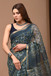 Jaipuri Block Printed Kota Doria Saree With Blouse