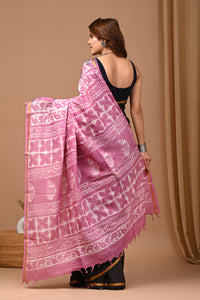 Crafted Exclusive Block Printed Assam Silk Saree