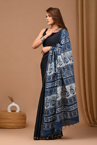 Jaipuri Traditional Block Printed Assam Silk Saree