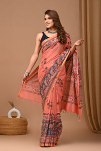 Jaipuri Traditional Block Printed Assam Silk Saree