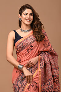 Jaipuri Traditional Block Printed Assam Silk Saree