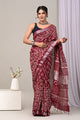 Hand Block Printed Cotton Linen Saree With Unstitched Blouse