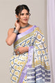 Hand Block Printed Cotton Linen Saree With Unstitched Blouse