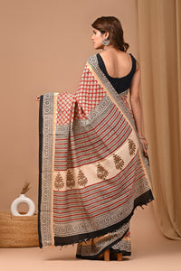 Crafts Moda Exclusive Block Printed Assam Silk Saree