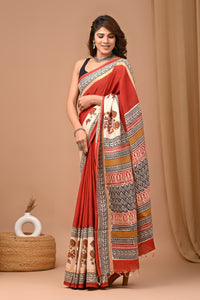 Crafts Moda Exclusive Block Printed Assam Silk Saree