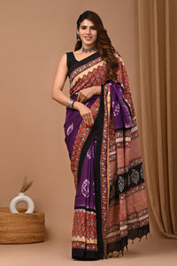 Crafts Moda Beautiful Block Printed Assam Silk Saree