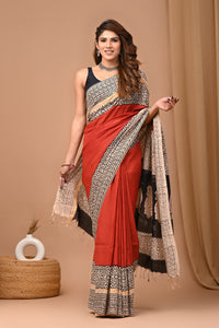 Crafts Moda Beautiful Block Printed Assam Silk Saree