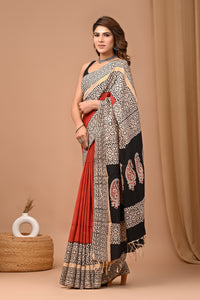 Crafts Moda Beautiful Block Printed Assam Silk Saree