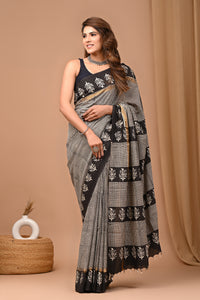 Crafts Moda Beautiful Block Printed Assam Silk Saree