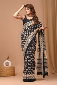 Crafts Moda Beautiful Block Printed Assam Silk Saree