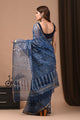 Crafts Moda Indigo Blue Hand Block Printed Kota Doria Saree With Blouse