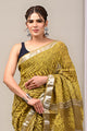 Dabu Print Cotton Linen Saree With Unstitched Blouse