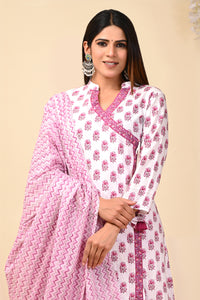 Hand Block Printed Cotton Suit set in Angrakha Style