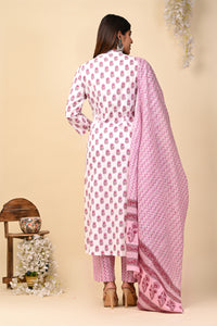Hand Block Printed Cotton Suit set in Angrakha Style