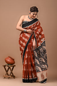 Jaipuri Printed Pure Cotton Mulmul Saree With Blouse