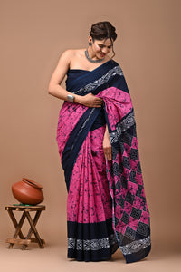 Jaipuri Printed Pure Cotton Mulmul Saree With Blouse