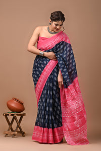 Jaipuri Printed Pure Cotton Mulmul Saree With Blouse