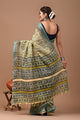 Block Printed Cotton linen Saree With Unstiched Blouse