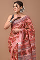 Block Printed Cotton linen Saree With Unstiched Blouse