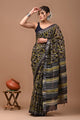 Block Printed Cotton linen Saree With Unstiched Blouse