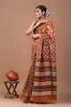 Block Printed Cotton linen Saree With Unstiched Blouse