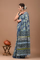 Block Printed Cotton linen Saree With Unstiched Blouse