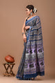 Block Printed Cotton linen Saree With Unstiched Blouse