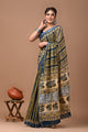 Block Printed Cotton linen Saree With Unstiched Blouse