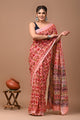 Block Printed Cotton linen Saree With Unstiched Blouse