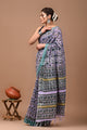 Block Printed Cotton linen Saree With Unstiched Blouse